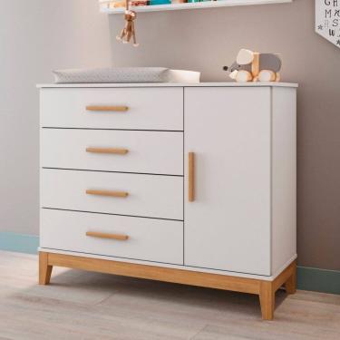 Imagem de Comoda Fraldário para Quarto de Bebê Mdf Hellen Branco/Bétula