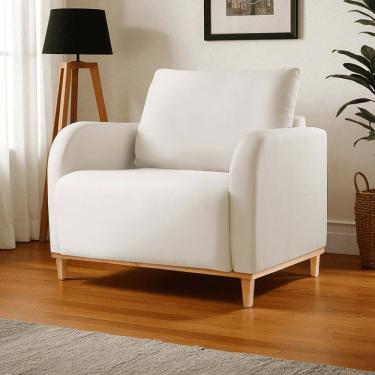 Imagem de Poltrona para Sala de Estar Madeira Maciça Camila Luxo Bege Claro