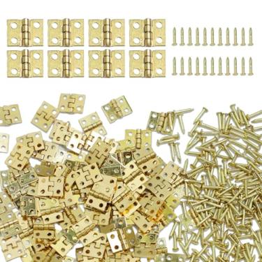 Imagem de 100 mini dobradiças de latão, rotação de 180 graus, dobradiças pequenas douradas, conectores de dobradiças de extremidade de gaveta de armário em miniatura móveis caixa de madeira caixa de joias