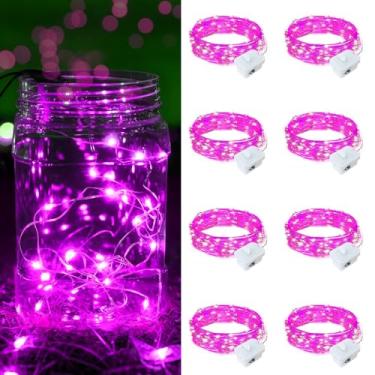 Imagem de chzk Luzes de fada operadas a pilha, 1 m, 20 luzes de LED, mini cordão de luzes cintilantes para decoração de mesa de centro de mesa de Natal Helloween Mason Jars (8, rosa)