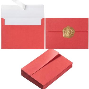 Imagem de 50 envelopes metálicos coloridos com adesivos dourados para cartões comemorativos, convites, cartões postais (vermelho, 5 x 7)