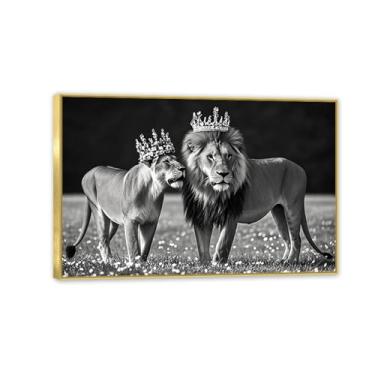Imagem de Animais Coroa Dourada Leão e Leoa Arte de Parede Rei e Rainha Coroa de Leão Decoração de Parede Fotos de Casal Impressões Pôsteres para Sala de Estar Quarto Banheiro Decoração de Casa 30 x 20 cm