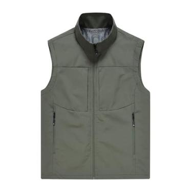 Imagem de Colete De Pesca Casual Sem Mangas, Colete Utilitário Para Homem Para Atividades Ao Ar Livre Com Fecho Bolso De Rede Respirável Caminhada, Casaco À Prova Vento Água, Câmara, Campismo(Green,6XL)