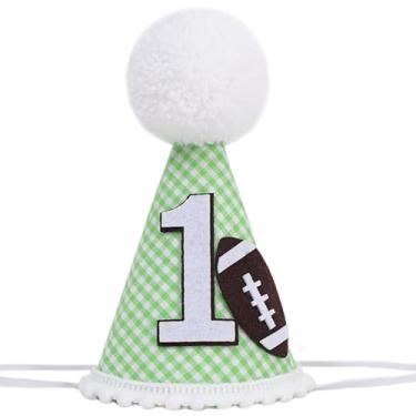 Imagem de WAUAO Football 1st Birthday Gingham Hat - First Football Gingham Party Decorations,First Year Down Birthday Hat Fot Boy