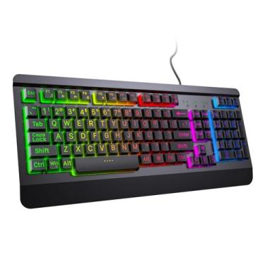 Imagem de Teclado para jogos Acebaff Large Print Rainbow Backlit Wired USB