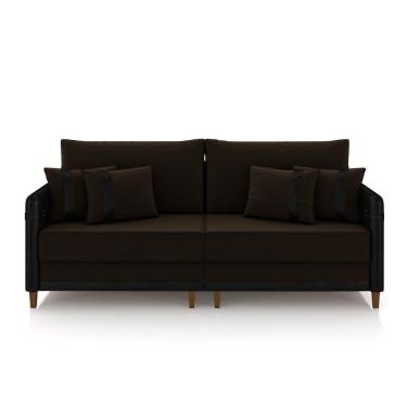 Imagem de Sofá Living Montecarlo 2 Lugares Bipartido 212cm Pés Em Madeira Veludo-pu Marrom-preto G33 Gran Belo