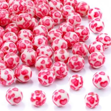 Imagem de 100 peças de contas de resina de 10 mm a granel para kit de fabricação de pulseiras, contas soltas redondas rosa para joias, brincos, colar, anéis, faça você mesmo, projetos de artesanato, ornamentos