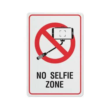 Imagem de Compladeta Placa de Zona Sem Selfie 30,5 cm x 20,5 cm, placa de alumínio, furos pré-perfurados para fácil montagem, uso interno ou externo para cerca de porta ou portão