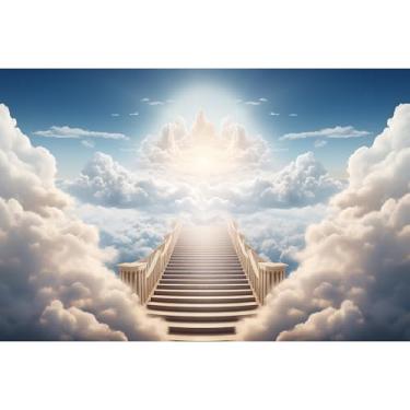 Imagem de Pano de fundo céu, escadas para o céu, paraíso, cenário fotográfico, céu enviado, Deus, abençoe, reze, luzes sagradas, descanso em paz, cenário de Jesus Cristão, igreja religiosa, evento, pano de