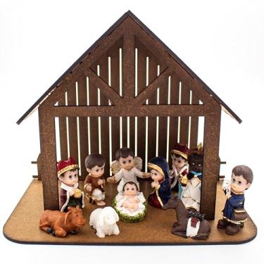 Imagem de Kit Presépio Infantil Resina 11 Peças 6 cm com Casinha MDF