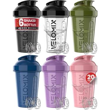 Imagem de VELOMIX - Pacote com 6 - Coqueteleiras para shakes de proteína de 590 ml - batedor de 6 fios | Garrafa coqueteleira à prova de vazamento para shakes de proteína, pacote de garrafa coqueteleira para