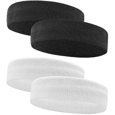 Imagem de IMAGERIO Pacote com 4 faixas de cabelo esportivas para homens e mulheres, faixa de treino atlética com absorção de umidade para corrida, tênis, basquete, ioga, academia, faixa de suor unissex elástica