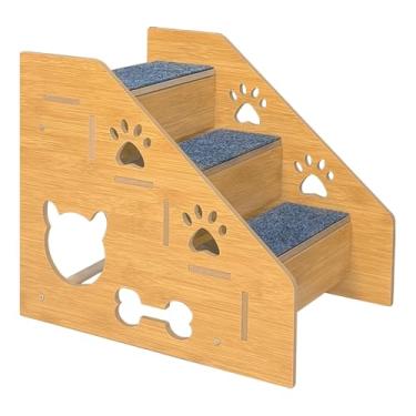 Imagem de Dualoai Escada de Madeira Antiderrapante para Cães E Gatos, Adequada Também para Gatos Idosos, Escada para Animais de Estimação para Cama E Sofá, 3 Camadas