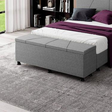 Imagem de Baú Sapateira Estofada Casal Queen Size 160 Cm Júpiter Linho Skybox Cinza