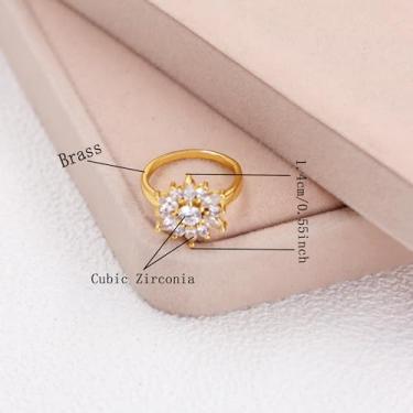 Imagem de Anel feminino banhado a ouro e ouro rosa com buquê de margaridas CZ – Design floral de zircônia cúbica brilhante, pulseira polida, joia romântica elegante para uso diário, casamento, festa e noite