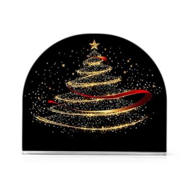 Imagem de xigua Porta-guardanapos de árvore de Natal cintilante para mesas, porta-guardanapos de papel de placa acrílica elegante, dispensador de papel de seda independente moderno para jantar, sala de estar