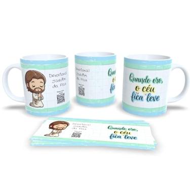 Imagem de Caneca Devocional Jardim da Paz, Branca com Listras Rosa e Verde, Flores, Tema Religioso (23004)