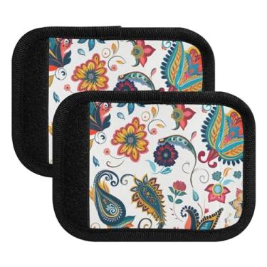 Imagem de Qilmy Embalagem com alça de bagagem padrão paisley indiano, 2 unidades, identificadores de bagagem, etiqueta confortável, alças para carrinho, mala de viagem, acessórios de viagem de avião626