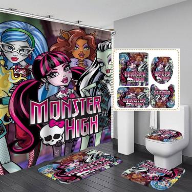 Imagem de Conjunto de cortinas de chuveiro Monsters Highs Anime, 4 unidades com tapete e tapete