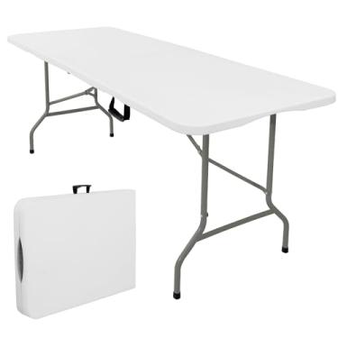 Imagem de JALANCY Mesas dobráveis com alça de transporte, leve, retangular, portátil, de plástico, pernas de aço para festas, jantar, casamento, eventos, piquenique em ambientes internos, externos (1,8 m