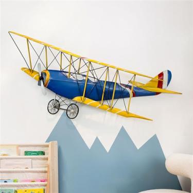 Imagem de Decoração de arte de parede de metal esculturas de avião para sala de estar, escultura 3D moderna para pendurar na parede, mural vintage, decoração de quarto, sala de jantar, escritório, bar, corredor