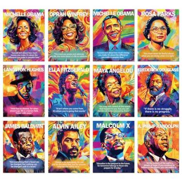 Imagem de Aposwow Decorações do mês da história negra - 12 peças de pôsteres motivacionais para quadros de avisos decoração de sala de aula afro-americana, decoração inspiradora de parede de parede de