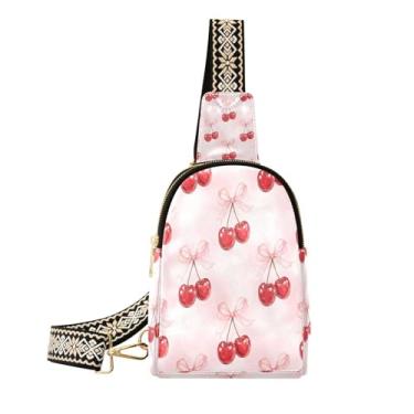 Imagem de CEBUGI Red Cherries pequena bolsa tiracolo feminina de couro, pochete tiracolo para trilhas, viagens ao ar livre