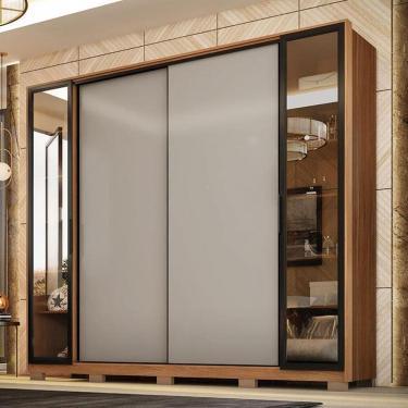 Imagem de Guarda Roupa Casal Ambiente Laredo Amêndola Touch Nude Prime Flex com Portas de Vidro Reflecta e Pés - Demartez
