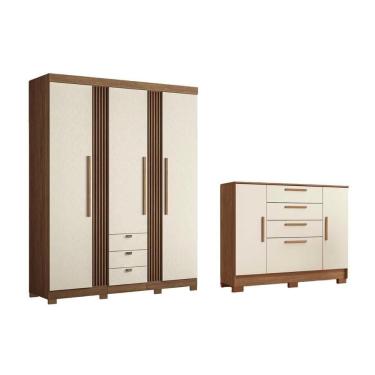 Imagem de Guarda Roupa 2 Peças (1guardaroupa+1cômoda) Qc254 Jatoba/areia - Santos Andirá