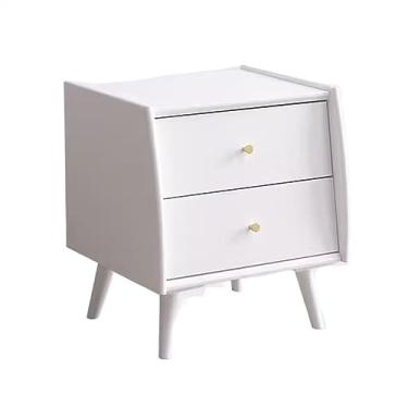 Imagem de Mesa de cabeceira moderna de madeira pura, mesa de cabeceira para casa, quarto, armário de armazenamento pequeno, armário de armazenamento de móveis com gaveta dupla, suporte noturno para quarto