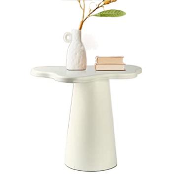 Imagem de Mesa de beber pequena moderna, mesa de canto em forma de nuvem, mesa de cabeceira, mesa de centro lateral para lugares pequenos, para escritório, sala de estar, varanda e quarto, branco simples