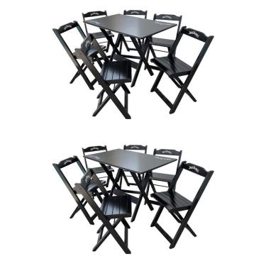 Imagem de Kit 2 Conjuntos Mesa Dobrável Madeira 110x70 Com 6 Cadeiras Personalizada Jack Preta - Cor: Preto