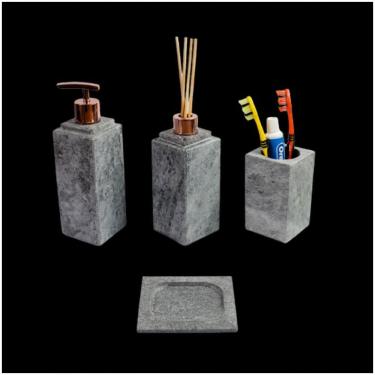 Imagem de Kit Banheiro Bancada Lavabo Luxo Em Pedra Sabão N04 Rosê