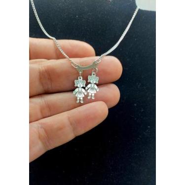 Imagem de Colar CHOKER AÇO INOX Mamãe Mãe 2 FilhAS MeninAS Canga PRATA - ASA