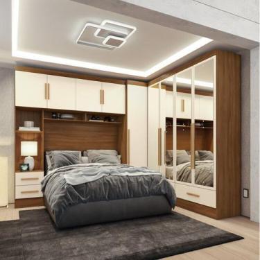 Imagem de Quarto Modulado Casal 100% MDF 4 Peças 5 Portas 4 Gavetas com Maleiro 