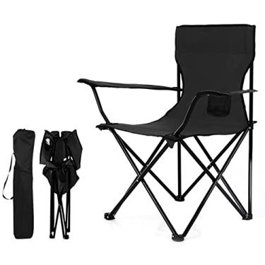 Imagem de Cadeira dobrável de acampamento de praia cadeira ultraleve mochila com suporte para copo e bolsa de transporte compacta para pesca ao ar livre acampamento churrasco viagem praia piquenique, preto, 1,8 kg/4 lbs
