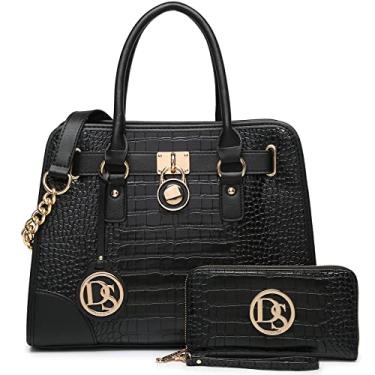 Imagem de Dasein Bolsas femininas de mão com alça superior, bolsa de ombro, bolsa Hobo, bolsa de trabalho, conjunto de 2 peças, 05 Croco Black, Medium