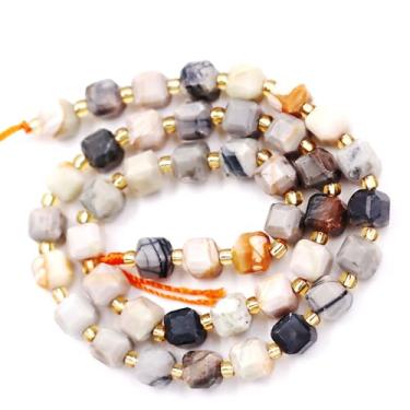 Imagem de Malahill Contas de pedra facetada natural por para fabricação de joias vendidas por saco 5 fios dentro do cubo cinza Picasso Jaspe 6 mm