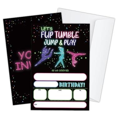 Imagem de Convites de festa de aniversário de ginástica para crianças, cartões de convite de aniversário de ginástica infantil, flip, saltar e brincar, convites de aniversário para meninos meninas adolescentes,