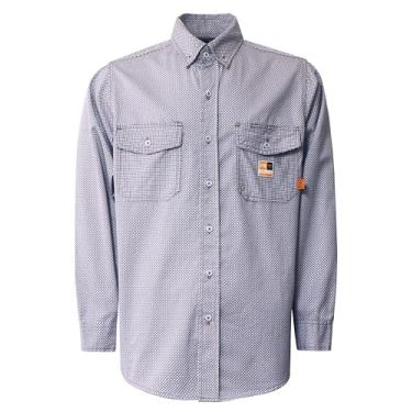 Imagem de KONRECO FR Camisas masculinas 100% algodão 184 g resistentes ao fogo camisas xadrez masculinas leves, Branco, azul-marinho, G