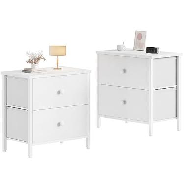 Imagem de BOLUO Conjunto de 2 mesas de cabeceira modernas brancas, cômoda com 2 gavetas, para quarto, sala de estar, escritório, dimensão: 35 cm P x 40 cm L x 69 cm A