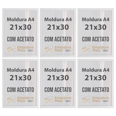 Imagem de Kit 6 Molduras De Madeira A4 (21x30cm) Com Acetato Documentos Alvaras e Diplomas temos cores Branca Preta Dourada Tabaco (Branco)