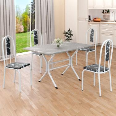 Imagem de Conjunto Sala de Jantar Mesa Retangular 100x60cm Tampo Granito Topázio 4 Cadeiras Linda Yescasa Preto Floral/Branco