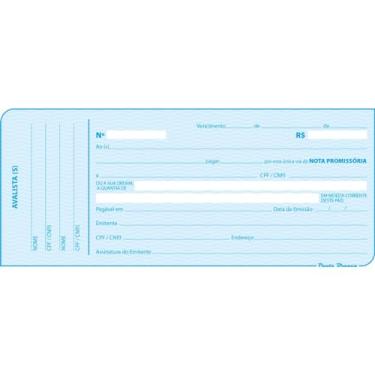 Imagem de Talão de Nota Promissória, Pauta Branca, 90x205 mm, 50 Folhas, Pacote com 20