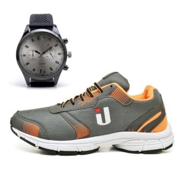 Imagem de Tênis Casual Esportivo Masculino Super Leve Macio Combo Mais Relógio (Laranja, BR, Adulto, Numérico, M, 38)