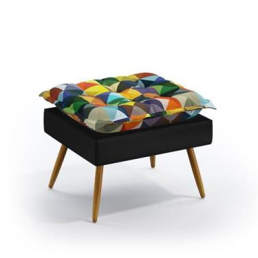 Imagem de Puff Lunar Para Sala De Estar Sued Estampado Laranja e Preto Aradecor