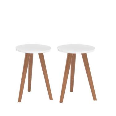Imagem de Kit 2Mesas De Cabeceira Brancas Multiuso De Madeira MDF 44cm - Móveis 