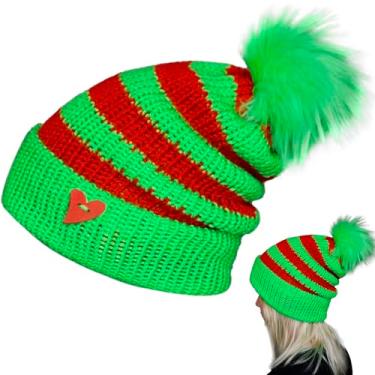 Imagem de Uderwarb Gorro de malha de Papai Noel para mulheres e homens, festa de Natal, Adulto verde e vermelho, M