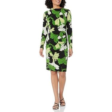Imagem de Maggy London Vestido midi drapeado com manga comprida e gola lateral, Maçã preta/verde, 36