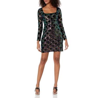 Imagem de Donna Morgan Vestido feminino de paetês para festas e eventos, Preto/Roxo/Dourado, 40